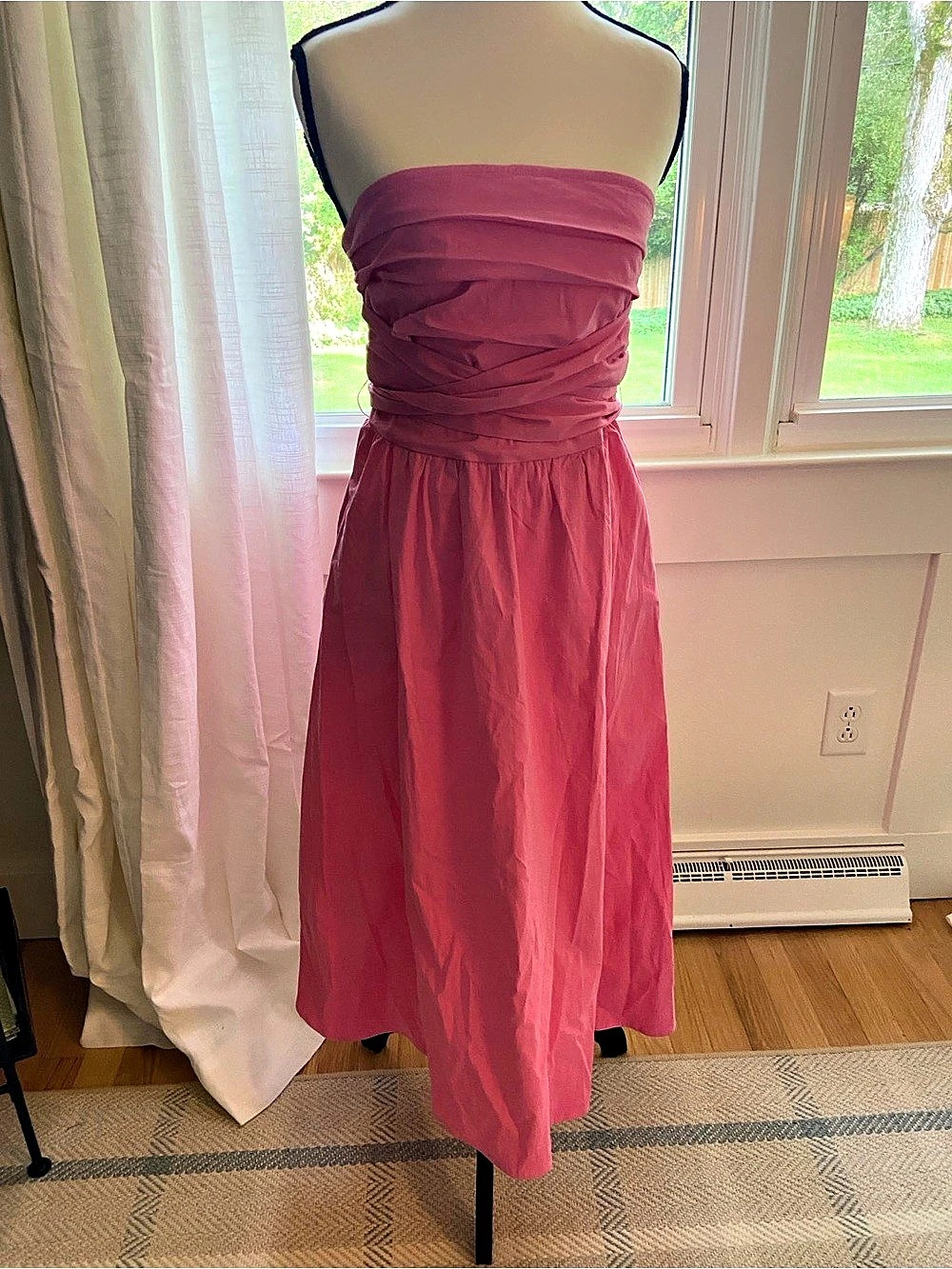 Express Pink Ruched Strapless Midi Dress Size Small